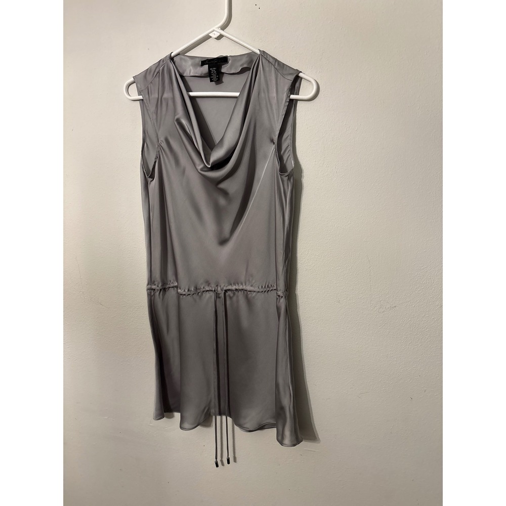 Kenneth Cole Tunic Women XS Silver Excellent Cowl Neck Satin Drawstring Waist